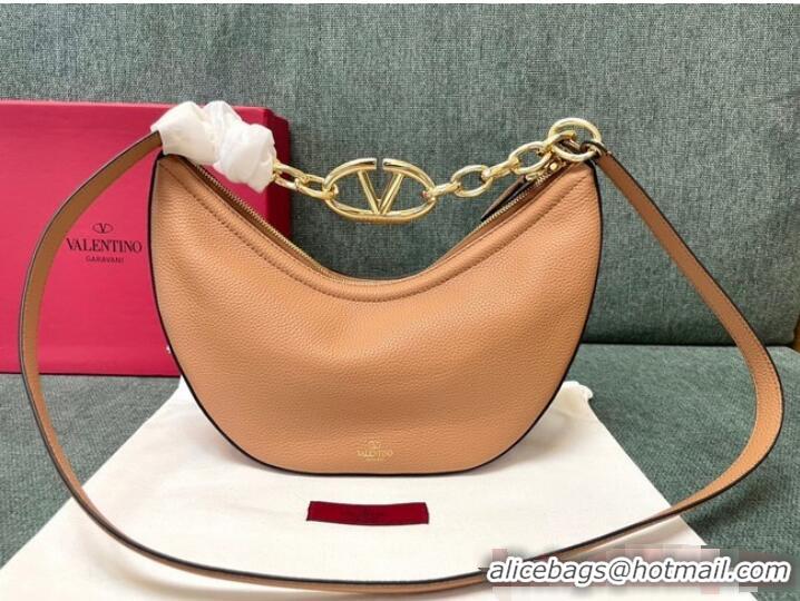 Low Cost VALENTINO Vlogo Moon small leather HOBO bag chain N08J Cappuccino