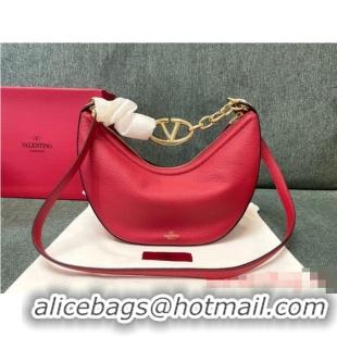 Famous Brand VALENTINO Vlogo Moon small leather HOBO bag chain N08J Red