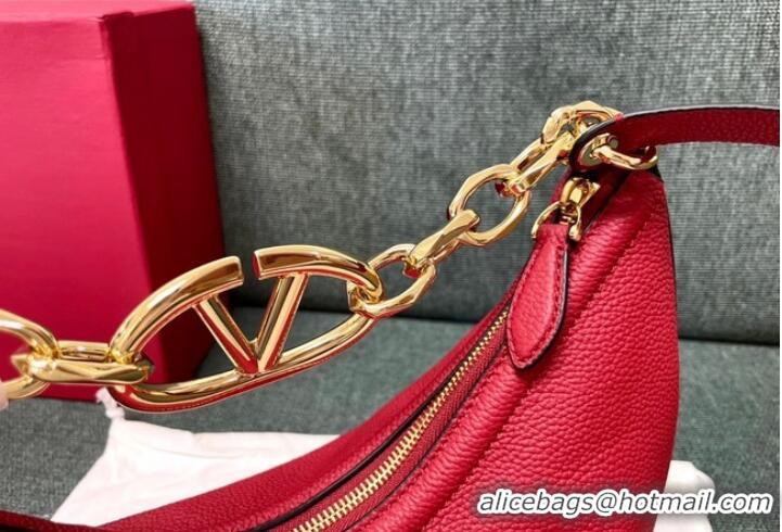 Famous Brand VALENTINO Vlogo Moon small leather HOBO bag chain N08J Red