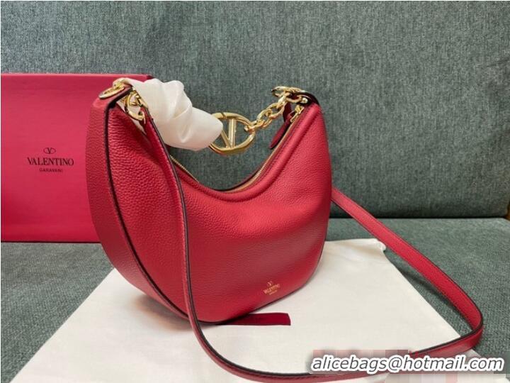 Famous Brand VALENTINO Vlogo Moon small leather HOBO bag chain N08J Red