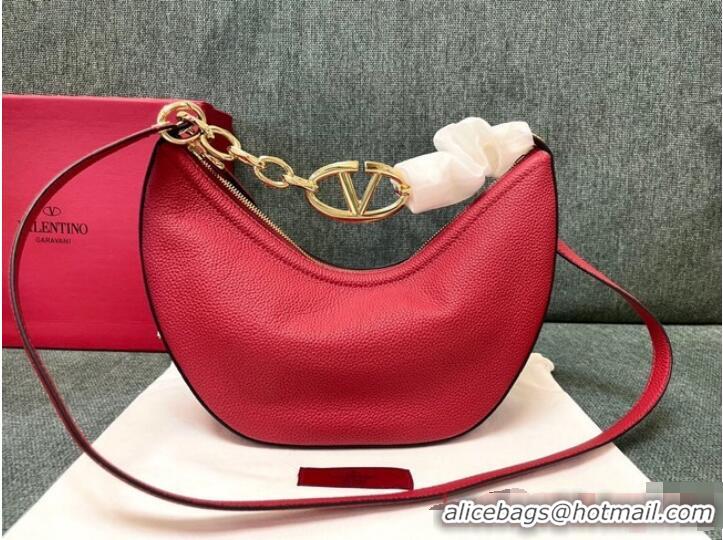 Famous Brand VALENTINO Vlogo Moon small leather HOBO bag chain N08J Red