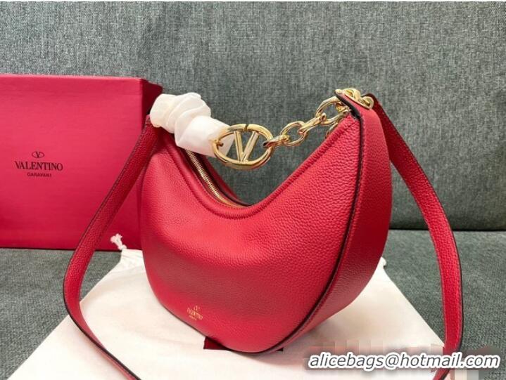 Famous Brand VALENTINO Vlogo Moon small leather HOBO bag chain N08J Red