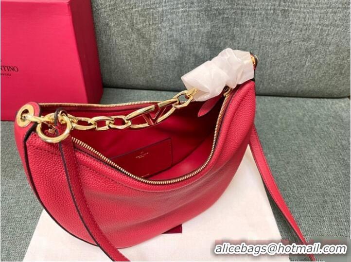 Famous Brand VALENTINO Vlogo Moon small leather HOBO bag chain N08J Red