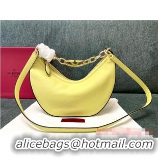 Famous Brand VALENTINO Vlogo Moon small leather HOBO bag chain N08J Yellow