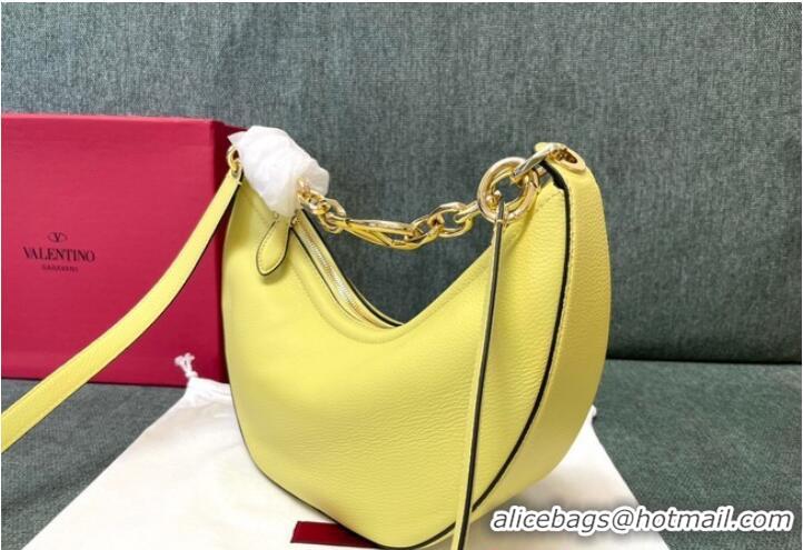 Famous Brand VALENTINO Vlogo Moon small leather HOBO bag chain N08J Yellow