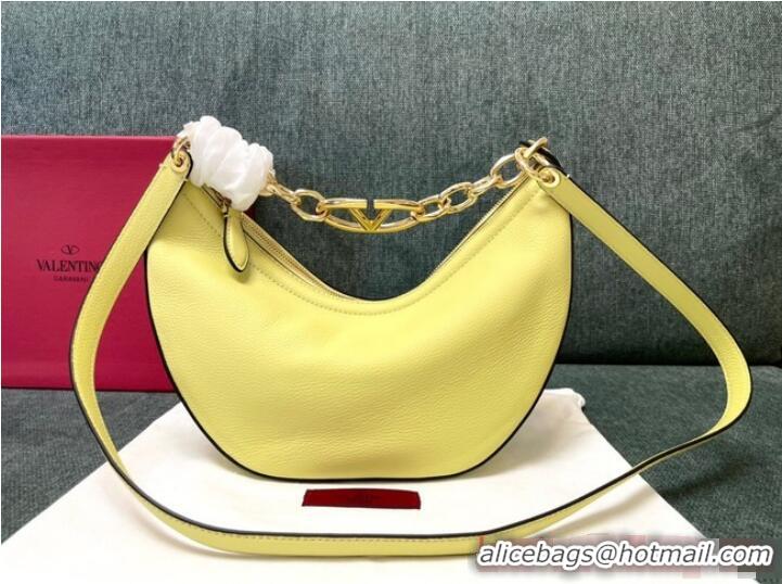 Famous Brand VALENTINO Vlogo Moon small leather HOBO bag chain N08J Yellow