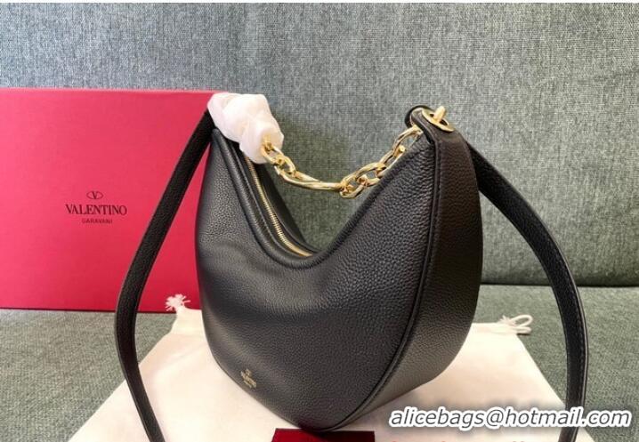 Buy Cheap VALENTINO Vlogo Moon small leather HOBO bag chain N08J Black