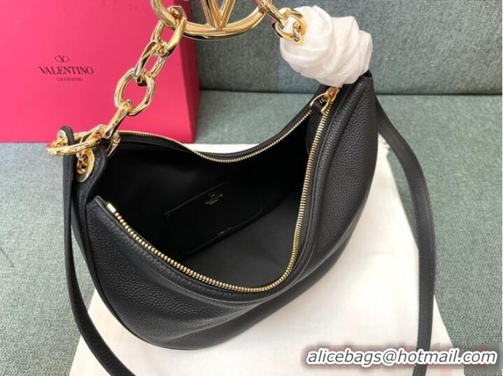 Buy Cheap VALENTINO Vlogo Moon small leather HOBO bag chain N08J Black