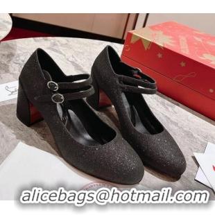 Original Cheap Christian Louboutin Movida Jane Glitter Mary Janes Pumps 5.5cm Black 014015