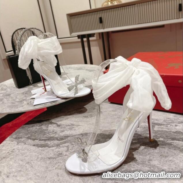 Stylish Christian Louboutin Astrinodo High Heel Sandals 10cm in PVC with Bow White 014017