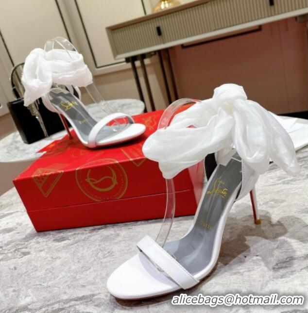 Duplicate Christian Louboutin High Heel Sandals 10cm in Leather with Bow White 014018