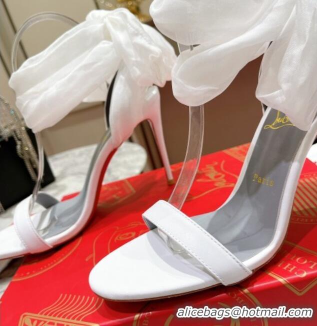 Duplicate Christian Louboutin High Heel Sandals 10cm in Leather with Bow White 014018