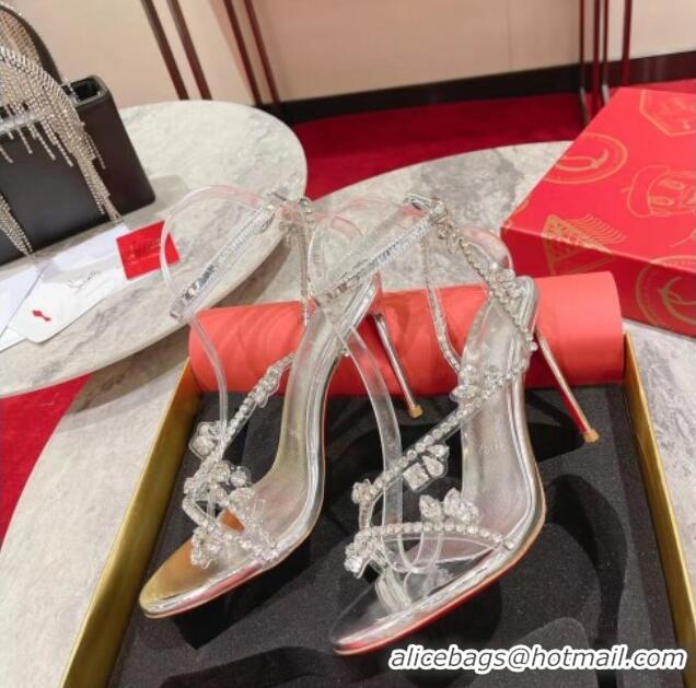 Buy Duplicate Christian Louboutin Joli Queenie High Heel Sandals 10cm with Crystals Strap Silver 1014019