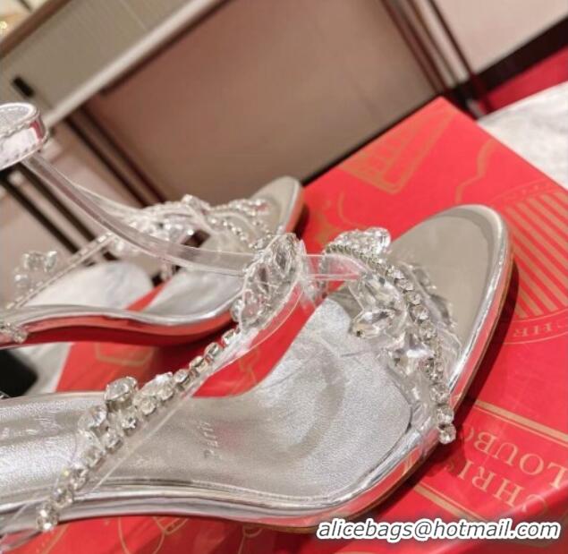 Buy Duplicate Christian Louboutin Joli Queenie High Heel Sandals 10cm with Crystals Strap Silver 1014019