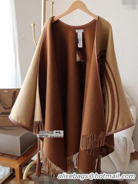 Top Quality Burberry Wool and Leather Cape 130x155cm B8065 Beige/Brown 2023