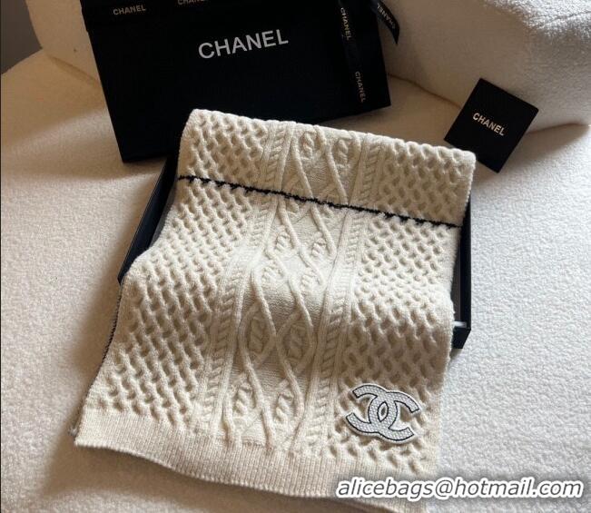 Inexpensive Chanel Knit Long Scarf 30x190cm C1108 White 2023