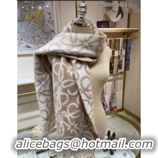 Best Price Loewe Anagram Wool and Alpaca Fur Long Scarf 38x200cm C8069 Beige 2023