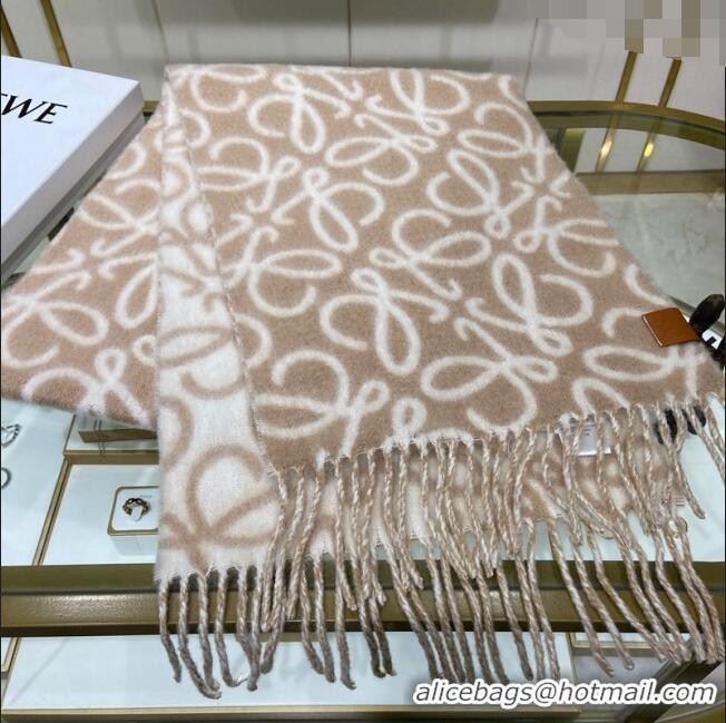 Best Price Loewe Anagram Wool and Alpaca Fur Long Scarf 38x200cm C8069 Beige 2023