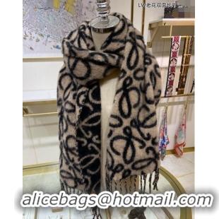 Top Quality Loewe Anagram Wool and Alpaca Fur Long Scarf 38x200cm C8069 Black 2023