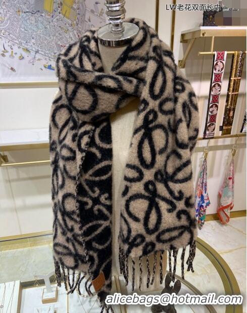 Top Quality Loewe Anagram Wool and Alpaca Fur Long Scarf 38x200cm C8069 Black 2023