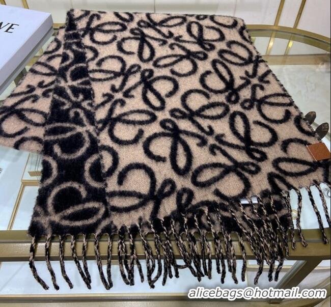 Top Quality Loewe Anagram Wool and Alpaca Fur Long Scarf 38x200cm C8069 Black 2023