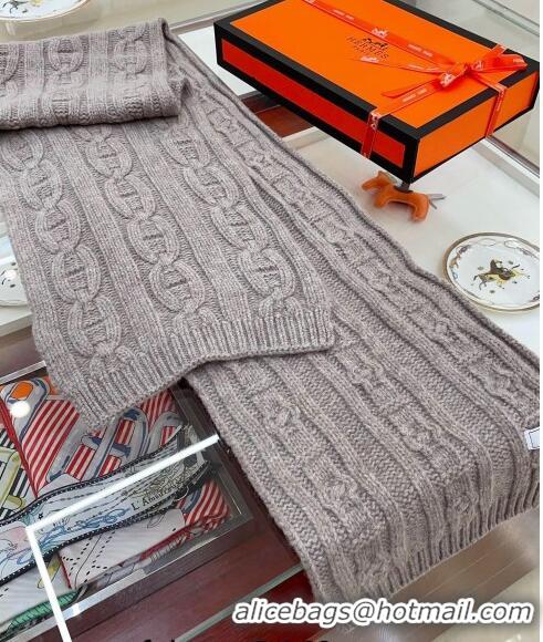 New Fashion Hermes Cashmere Knit Long Scarf 28x180cm HS8074 Grey 2023