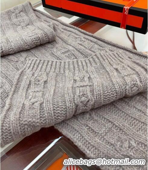 New Fashion Hermes Cashmere Knit Long Scarf 28x180cm HS8074 Grey 2023