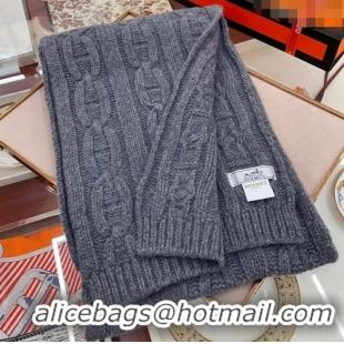 Unique Grade Hermes Cashmere Knit Long Scarf 28x180cm HS8074 Dark Grey 2023