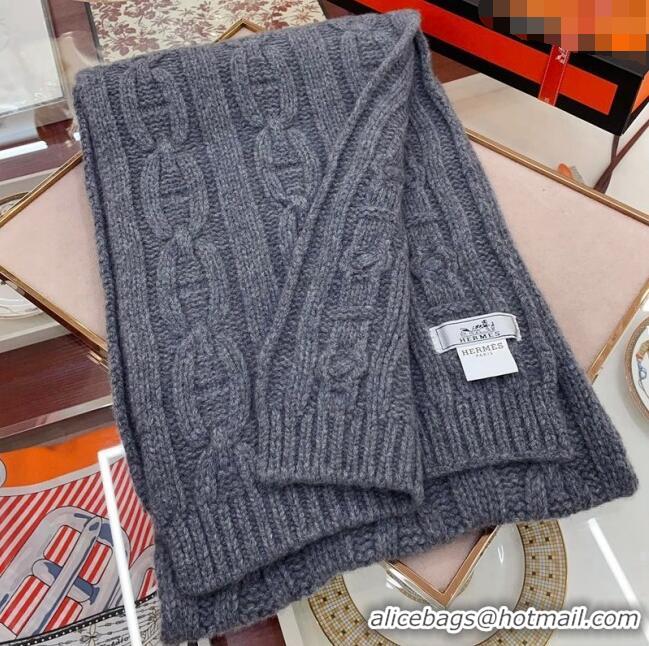 Unique Grade Hermes Cashmere Knit Long Scarf 28x180cm HS8074 Dark Grey 2023