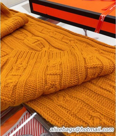 Buy Fashionable Hermes Cashmere Knit Long Scarf 28x180cm HS8074 Orange 2023