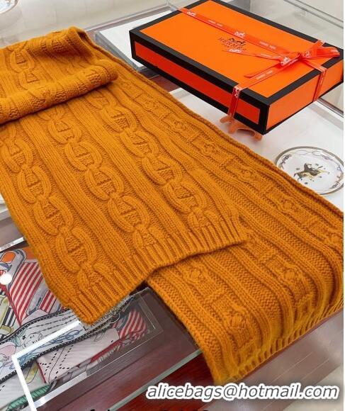 Buy Fashionable Hermes Cashmere Knit Long Scarf 28x180cm HS8074 Orange 2023