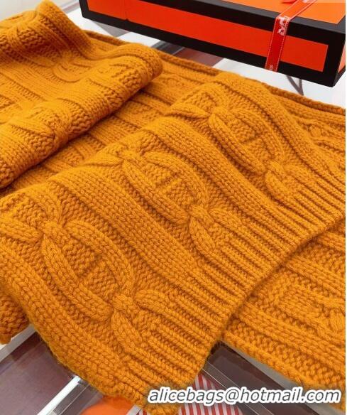 Buy Fashionable Hermes Cashmere Knit Long Scarf 28x180cm HS8074 Orange 2023