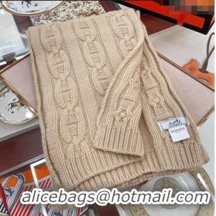 Luxury Discount Hermes Cashmere Knit Long Scarf 28x180cm HS8074 Beige 2023