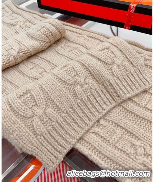 Luxury Discount Hermes Cashmere Knit Long Scarf 28x180cm HS8074 Beige 2023