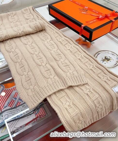 Luxury Discount Hermes Cashmere Knit Long Scarf 28x180cm HS8074 Beige 2023