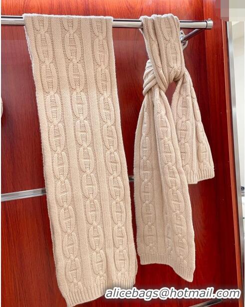 Luxury Discount Hermes Cashmere Knit Long Scarf 28x180cm HS8074 Beige 2023