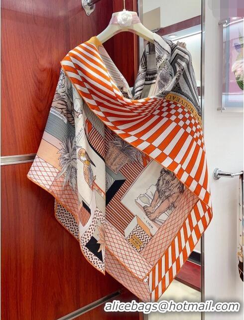 New Design Hermes Cashmere & Silk Sqaure Shawl 140cm H11702 Orange 2023