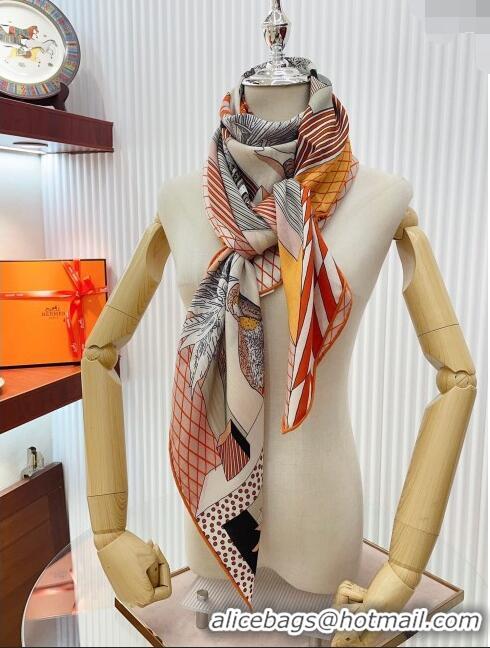 New Design Hermes Cashmere & Silk Sqaure Shawl 140cm H11702 Orange 2023