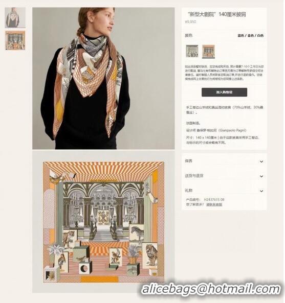 New Design Hermes Cashmere & Silk Sqaure Shawl 140cm H11702 Orange 2023