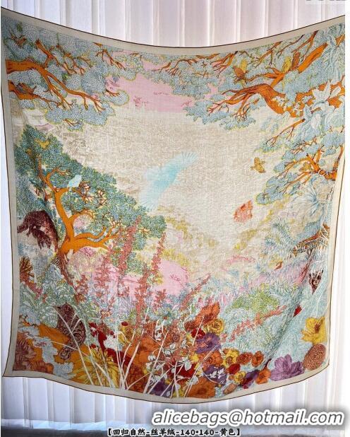 Low Cost Hermes Retourala Nature Cashmere Sqaure Shawl Scarf 140cm H11709 Blue/Pink 2023