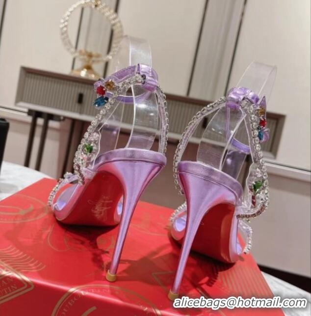 Duplicate Christian Louboutin Joli Queenie High Heel Sandals 10cm with Crystals Strap Purple 014020