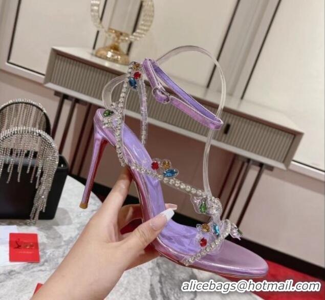 Duplicate Christian Louboutin Joli Queenie High Heel Sandals 10cm with Crystals Strap Purple 014020