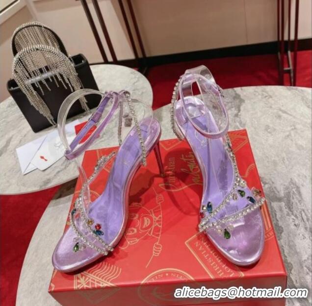 Duplicate Christian Louboutin Joli Queenie High Heel Sandals 10cm with Crystals Strap Purple 014020