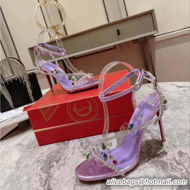 Duplicate Christian Louboutin Joli Queenie High Heel Sandals 10cm with Crystals Strap Purple 014020