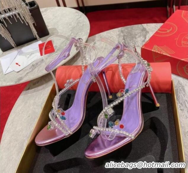 Duplicate Christian Louboutin Joli Queenie High Heel Sandals 10cm with Crystals Strap Purple 014020