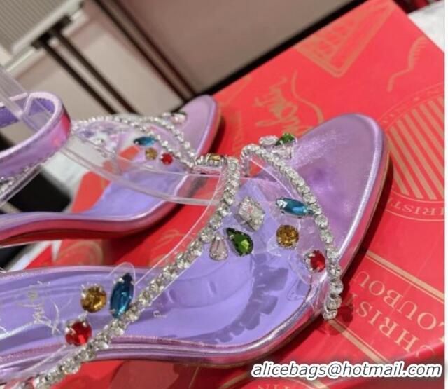 Duplicate Christian Louboutin Joli Queenie High Heel Sandals 10cm with Crystals Strap Purple 014020