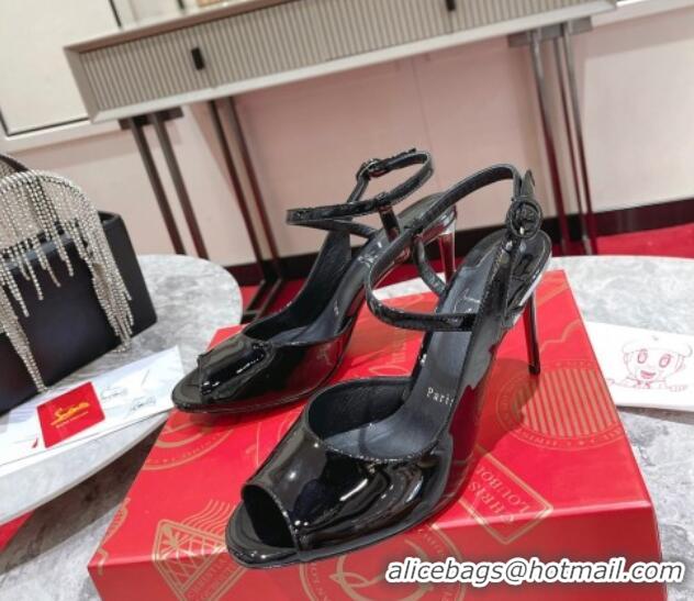 Duplicate Christian Louboutin So Jenlove High Heel Sandals 10cm in Black Patent Leather 014021