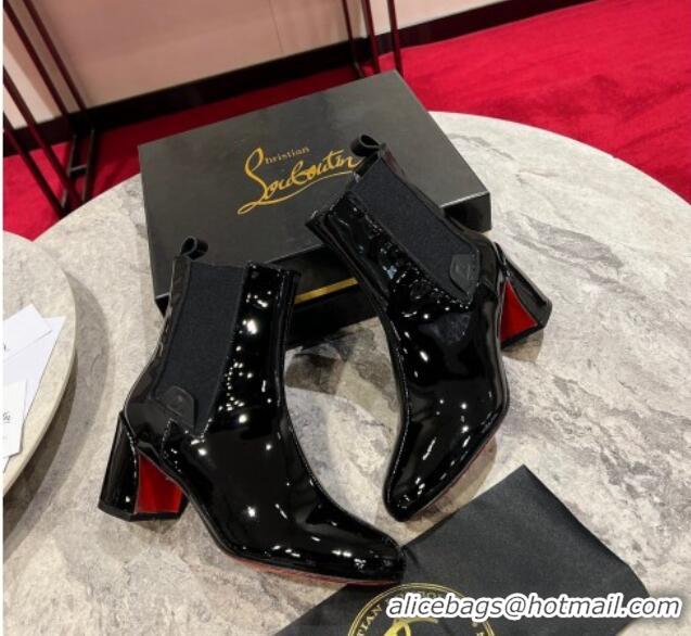 Purchase Christian Louboutin Turelastic Heel Ankle Boots 5.5cm in Patent Leather Black 103071