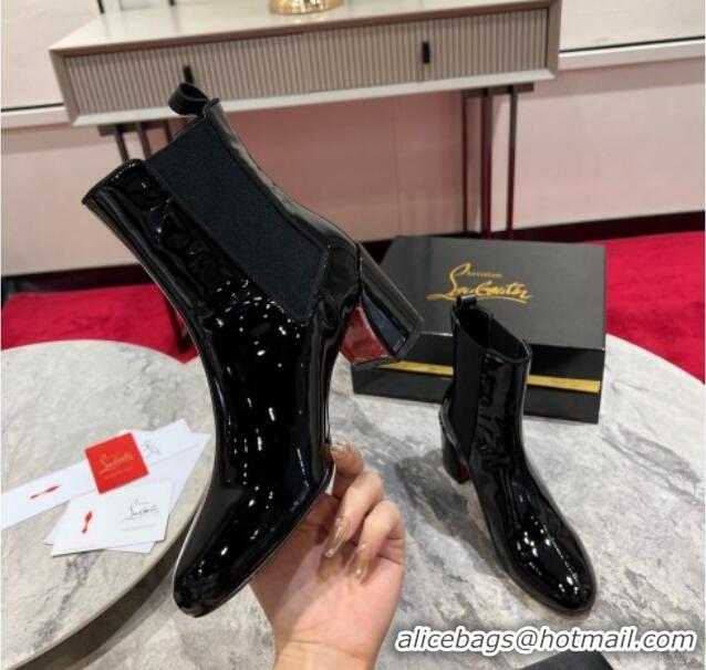 Purchase Christian Louboutin Turelastic Heel Ankle Boots 5.5cm in Patent Leather Black 103071