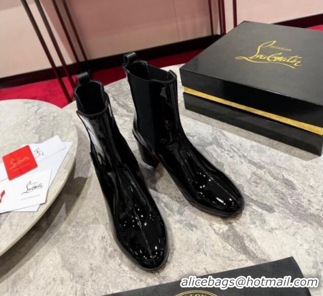 Purchase Christian Louboutin Turelastic Heel Ankle Boots 5.5cm in Patent Leather Black 103071